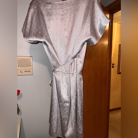 Silver Wrap Mini Dress sz M - Picture 3 of 6